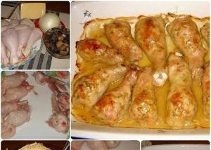 Куриные ножки с грибами в духовке рецепт с фото